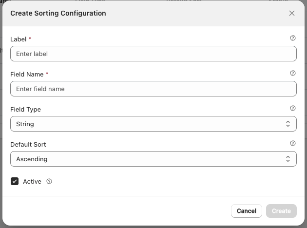 Add sorting configuration button and modal