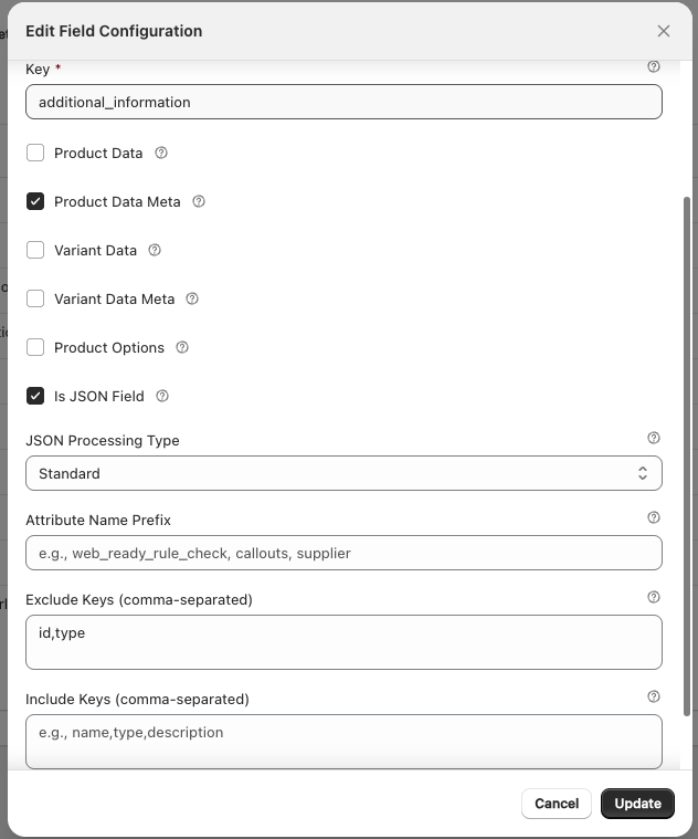 Standard processing - exclude fields